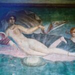 Frida Gustavsson Instagram - I have always been drawn to Venus, the patron godess of Pompeii and the erotic sphere. Arisen from the deep ocean on a shell; born as a product of her father Ouranus' severed genitals being thrown into the sea (!), she is the foam-born godess and rich-crowned Cytherea called Aphrodite by gods and men. Here she gently rests on a mural on the back wall of the peristyle of Casa della Venere in conchiglia in Pompeii. Her depiction serves, to me, as a beautiful reminder that powerful women can arise from the most challenging circumstances. A true masterpiece 🐚❤️