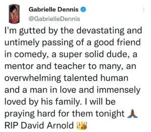 Gabrielle Dennis Instagram - Y'all PLEASE don't take life for granted it's just way too fragile. This one hurts. Good guy. Prayers up!!!! 🙏🏾🙏🏾
#DavidArnold #GoneTooSoon #RIP