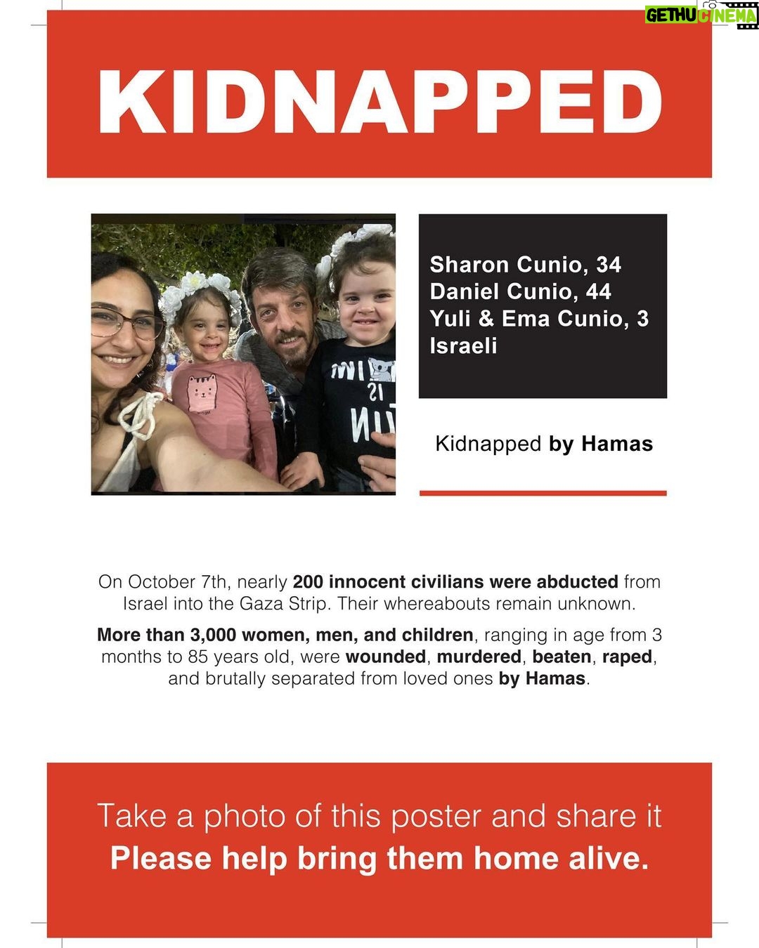 Gal Gadot Instagram - at this moment there hundreds of kidnapped or missing innocent Israelis. I am using my platform to share their names. their faces, their information. please share their photos, share the stories. And help us scream to the world, Hamas #BringThemBack! if you have any information or if your loved one is missing please head to the link on my story to contact us — — Thank you @dedebandaid @nitzanmintz @talhuber