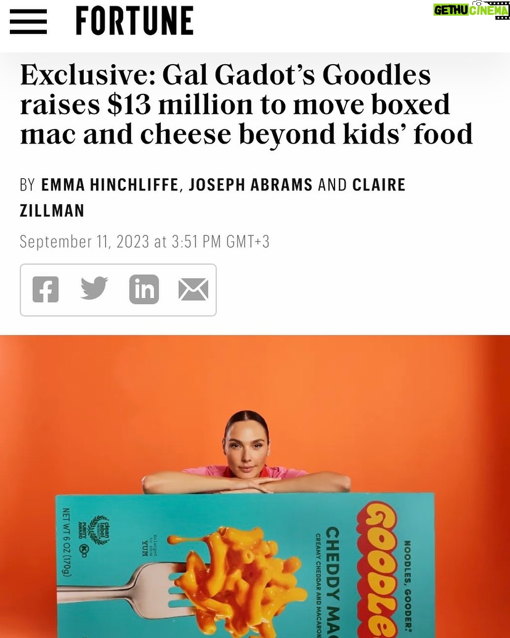 Gal Gadot Instagram - It was so much fun to share our GOODLES story with @fortunemag thank you Emma for a wonderful talk. And Iβm so excited for everything weβre working on @allgoodles β₯οΈππππ