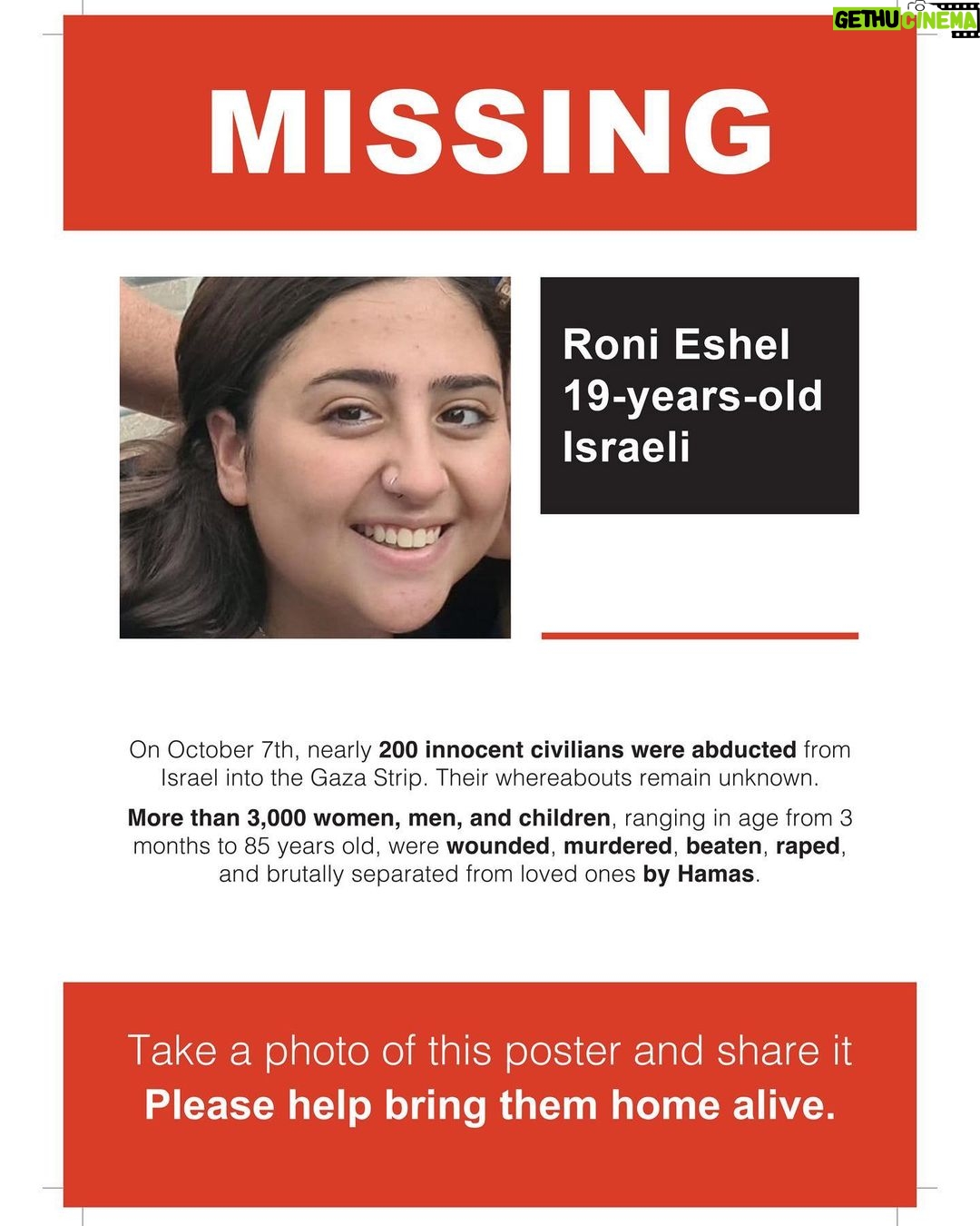 Gal Gadot Instagram - at this moment there hundreds of kidnapped or missing innocent Israelis. I am using my platform to share their names. their faces, their information. please share their photos, share the stories. And help us scream to the world, Hamas #BringThemBack! if you have any information or if your loved one is missing please head to the link on my story to contact us — — Thank you @dedebandaid @nitzanmintz @talhuber