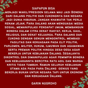 Garin Nugroho Instagram - Salam kebersamaan berbangsa @ong.hariwahyu @warningbooks @wisetrotomo @abrahamsamad_ @hanummm @aliansi_kebangsaan @iskandarloedin @najwashihab @analahms