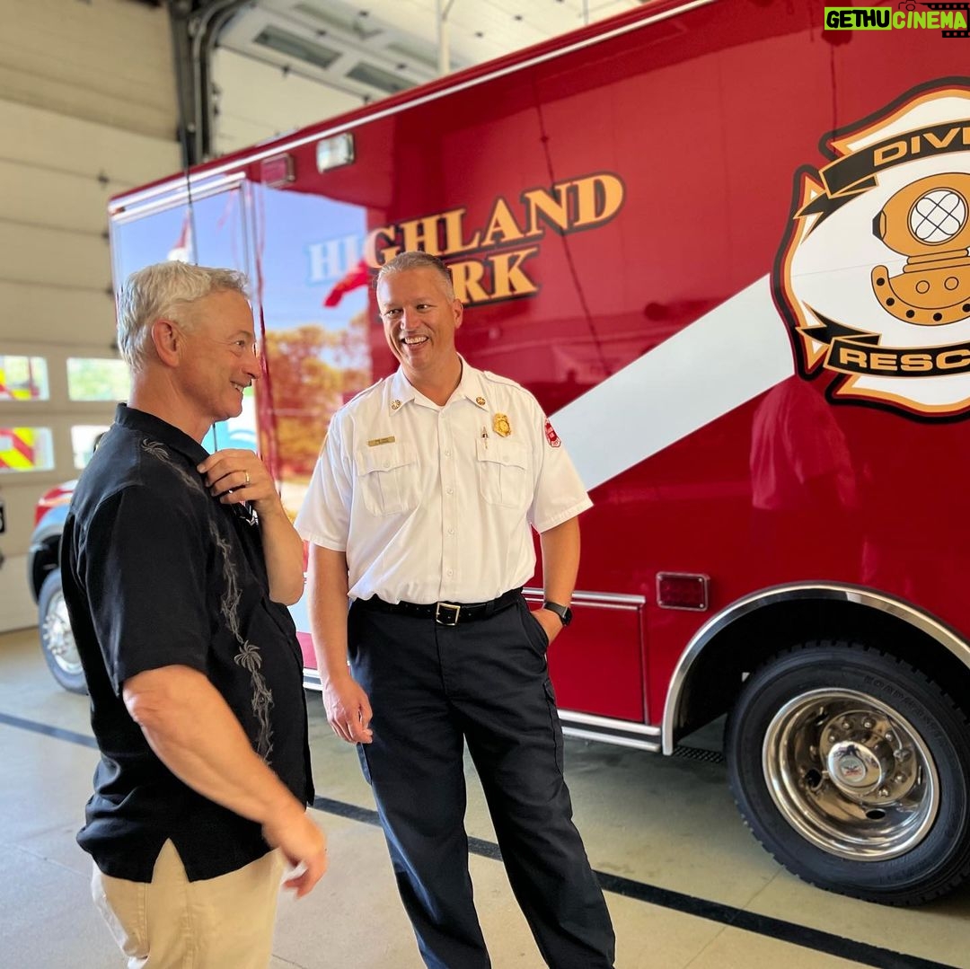 Gary Sinise - 7.9K Likes - Made a special trip today to visit the Police, Fire and Dispatcher Departments in my hometown of Highland Park, Illinois. Was honored to support the PD with our @garysinisefoundation Serving Heroes program. My heart goes out to all the brave first responders serving there and to all the victims and families effected by the terrible shooting on July 4th.