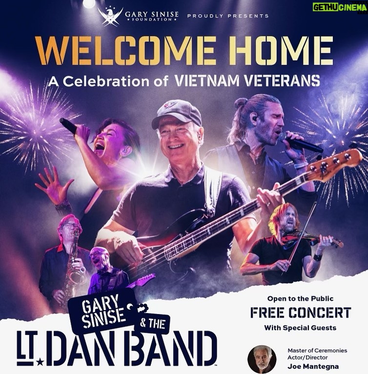 Gary Sinise Instagram - Hey there, all @rollingtoremember Veterans and our patriotic folks in the DC area during Memorial Day Weekend, please join me May 26th for a free “Welcome Home” Concert Celebration of our Vietnam Veterans at Constitution Hall with my pal Joe Mantegna as our Master of Ceremonies and I’ll be rockin’ out with my LT Dan Band. Check my bio link for tickets and come on out to salute our Vietnam Veterans.