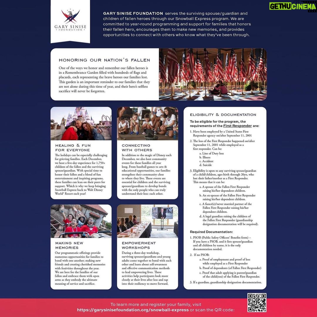 Gary Sinise Instagram - Dear devoted supporters and Friends of Gary Sinise Foundation! Thanks to so many of you who support us in our mission to serve our defenders. It is always heartening to see how your support manifests into real positive healing and joy for those we serve. I’m sending a reminder that we’ve expanded our support to the Families of Fallen First Responders and we ask you to join us in spreading the word if there are families in need within your own communities. Help us remind them we do not forget their sacrifices! Please share the link in my bio with the families of fallen first responders so they can register for support🙏🏼
