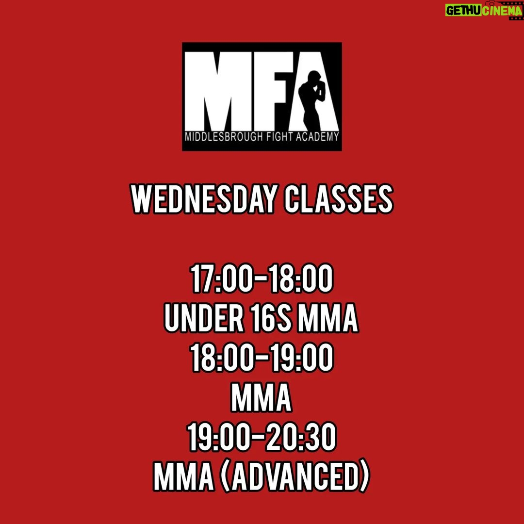 George Hardwick Instagram - MFA updated timetable as of Monday the 15th of may (Advanced means competitive experience in said discipline or invite to session) @mfagym #mma #middlesbrough #boxing #muaythai #bjj