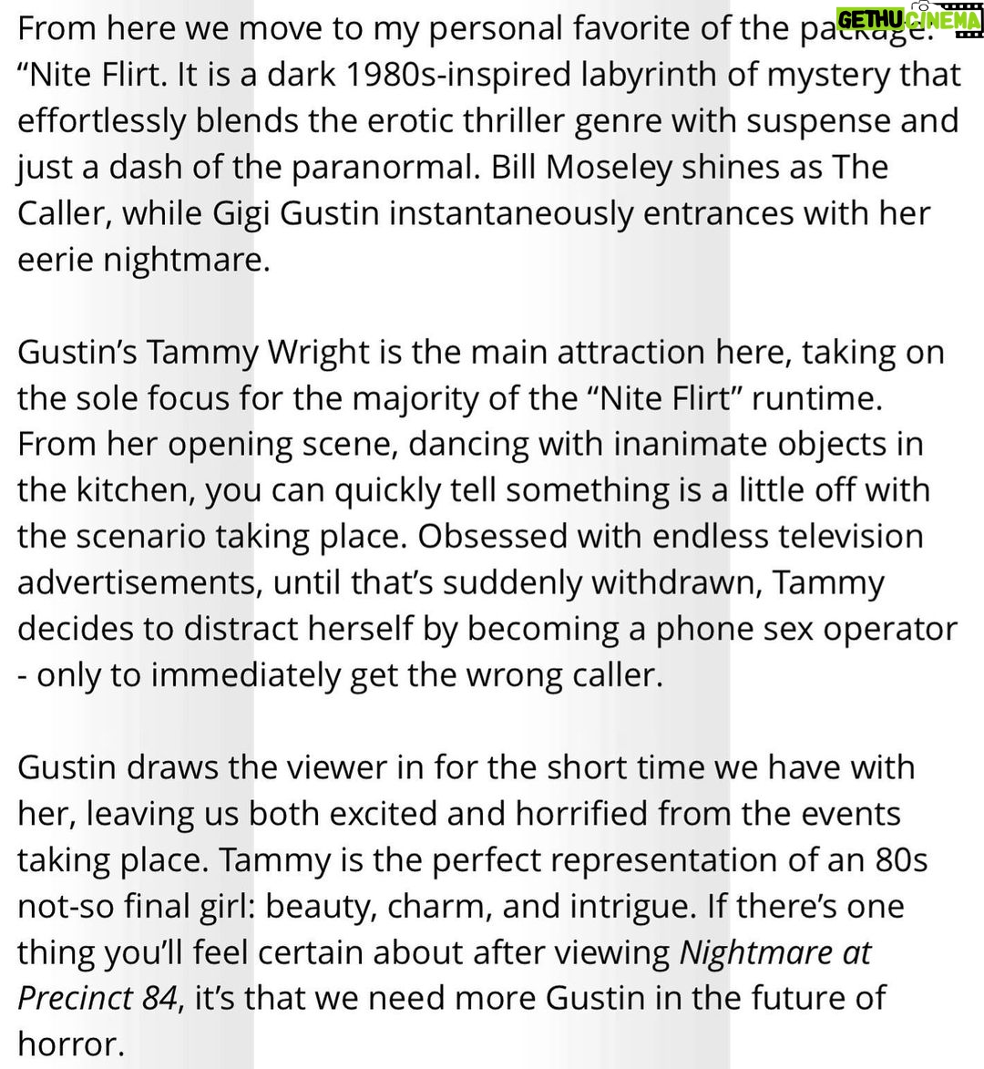 Gigi Gustin Instagram - 🥹🥹🥹 Thank you @cinefiedcom for the kind words! Our first review of @night_of_the_missing (previously called nightmare at precinct 84) is out now! See the full review at @cinefiedcom 🔥 Photo by @sashadylanbellphoto