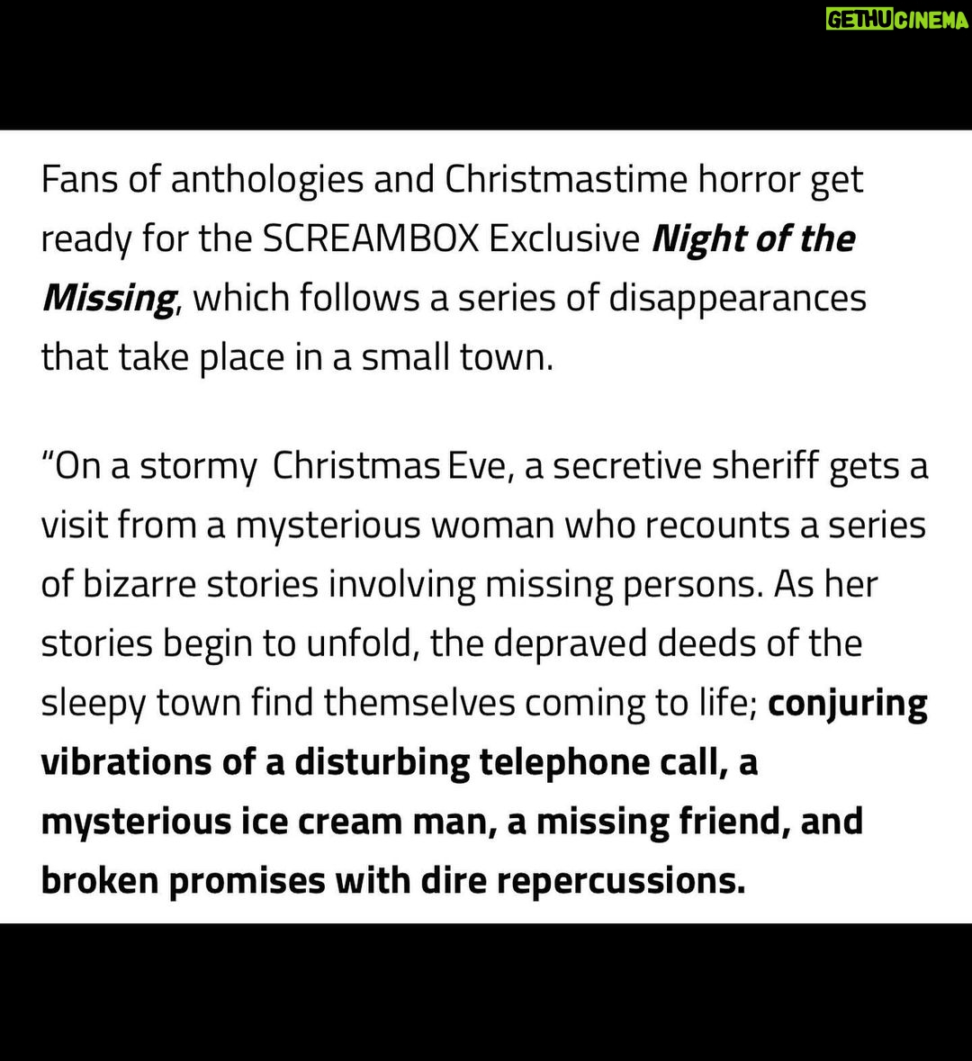 Gigi Gustin Instagram - Ahhh! @cineverse.tv and @screamboxtv have acquired our horror anthology @night_of_the_missing as a ‘SCREAM BOX EXCLUSIVE’ for US Distribution! 🥳 Buckle up! Coming to you exclusively on @screamboxtv / VOD on 11/28/23 🎥✨🍿 I’m so grateful to my team @samuelgonzalezjr @matthewhershfilms who brought this fun lil flick to life, and to @tremendumpictures who helmed bringing this thing to the finish line! 💪🏼 Starring the oh so very talented @meredithactress & @jillawbrey✨ Written & Directed by @samuelgonzalezjr ✨ Big thanks to @bradmiska @bdisgusting for the killer announcement! 🩸 Here we go! 🎥 …. And yes!! ‘Nite Flirt’ is a part of this! 😏