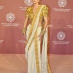 Gigi Hadid Instagram - The @nmacc.india Gala was a celebration of Indian craftsmanship, and its inspiration on fashion internationally, with the opening of the exhibit “India in Fashion: The Impact of Indian Dress and Textiles on the Fashionable Imagination,” curated by the iconic @hamishbowles! It was my honor and joy to showcase this masterpiece designed by @abujanisandeepkhosla 🙏 this Chikankari sari was made in the Lucknow region of India, and took a year to make; each woman who crafted it specializes in a different stitch 🤩 truly remarkable workmanship .. I’ll never forget it 💫 Mumbai - मुंबई