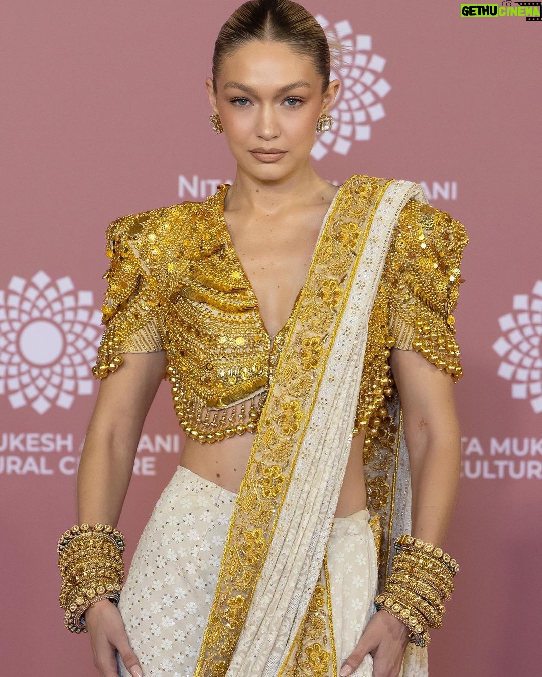 Gigi Hadid - 3.8 Million Likes - The @nmacc.india Gala was a celebration of Indian craftsmanship, and its inspiration on fashion internationally, with the opening of the exhibit “India in Fashion: The Impact of Indian Dress and Textiles on the Fashionable Imagination,” curated by the iconic @hamishbowles!
It was my honor and joy to showcase this masterpiece designed by @abujanisandeepkhosla 🙏 this Chikankari sari was made in the Lucknow region of India, and took a year to make; each woman who crafted it specializes in a different stitch 🤩 truly remarkable workmanship .. I’ll never forget it 💫