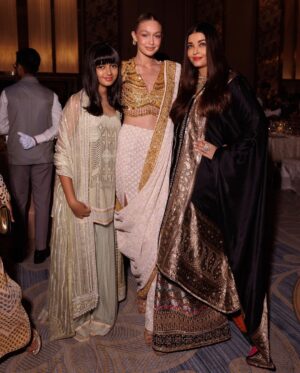 Gigi Hadid Instagram - The @nmacc.india Gala was a celebration of Indian craftsmanship, and its inspiration on fashion internationally, with the opening of the exhibit “India in Fashion: The Impact of Indian Dress and Textiles on the Fashionable Imagination,” curated by the iconic @hamishbowles! 
It was my honor and joy to showcase this masterpiece designed by @abujanisandeepkhosla 🙏  this Chikankari sari was made in the Lucknow region of India, and took a year to make; each woman who crafted it specializes in a different stitch 🤩 truly remarkable workmanship .. I’ll never forget it 💫
