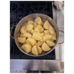 Ginnifer Goodwin Instagram – Dear @missjobaker,

Here is my babbling recipe for #roastpotatoes.

Slide 2. I prep my (often Yukon gold) #potatoes at least 24 hours before I want to cook them. I peel said potatoes and cut them into same-ish sized pieces. I do NOT parboil them. I generously salt the potatoes and STEAM them for as long as it takes me to drink a cup of tea, get sucked into a book, and go, “Oh no! The potatoes!” I bet this is a 15 minute experience? Then I take a skewer and rake that across a potato. Is there evidence of potato-ness on said skewer? If so, I move on to…

Slide 3. Holding the lid firmly in place, I bang the potatoes about the steam basket. I then remove the lid and let the potato steam do it’s go-away thing.

Slide 4. I line a baking sheet with a piece of parchment paper and spread the potatoes out so that they are not touching. I cover the whole thing in plastic wrap, because I haven’t found a better solution. I put the baking sheet in the freezer til whenever-in-the-future I need to roast potatoes. The freezer is the secret weapon.

Slide 5. On another day when I’m hungry, I preheat the oven to 400F. I coat my roasting tin with a high-smoke-point oil — my fam prefers something animal-based — and I use only enough to make the whole bottom glassy and that’s IT. I stick the oily tin in the oven to warm up for 5-ish minutes. NOW I go get my potatoes out of the freezer. I put the tin on the stovetop, turn up the heat to medium (if the tin is stove-top safe) and dump the potatoes in the tin. I step back! They splatter! Can you see in the photo that I use such a small amount of oil that it’s ALMOST all soaked up by the potatoes? As quickly as possible, I flip them around with tongs in what oil is left. I pop the tin in the oven. I do not touch the potatoes again.

Slide 1. I wish I could tell you how long I roast my potatoes. It could be 40 minutes? I just watch the color and I fiddle with the temperature so that they come out after everything else is ready to serve. They are effing crispy on the outside and effing fluffy on the inside.

Lemme know if you give ‘em a try!

P.S. I threw in a pic of my favorite platter, because… Digby.