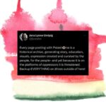 Hāwane Rios Instagram – Every page posting with Palest👁️ne is a historical archive, generating story, education, visuals, expression created and curated by the people, for the people- and yet because it is on the platforms of oppressors it is threatened. Backup EVERYTHING on drives outside of here!

And other thoughts on International Solidarity on social media gathered in the past months, connected to truths from this lifetime and those before us that have fought for liberation.