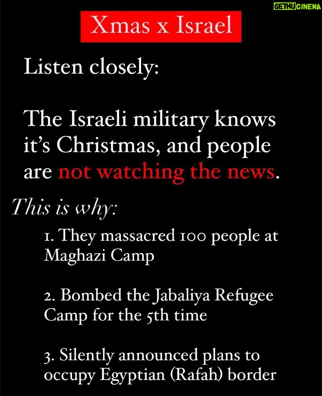 Hāwane Rios - 6K Likes - Repost from @khaledbeydoun
•
When your attention is elsewhere, their violence is everywhere.
Genocidal governments exploit lack of attention as opportunities.
Opportunities to intensify the violence and deepen the killing.
As you’re unwrapping gifts, grieving parents will be wrapping more dead children for burial.