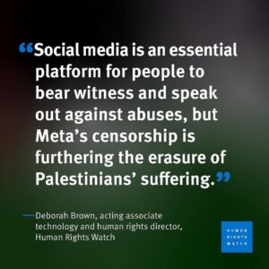 Hāwane Rios Instagram - I have been unable to post, remix, or add videos that some folks have put me on collaboration with today- I am reminded again and again that these platforms were never meant for our global solidarity and brilliant organizing- we, the people, are powerful and though these tools will not be what free us, we’ll use every means at our disposal to make our movement stronger, and every time they work to stifle us it will be affirmation that we are threatening their power. Keep going fam. We are together and together we are powerful.

Repost @humanrightswatch 

Meta’s content moderation policies and systems have increasingly silenced voices in support of Palest👁️ne on Instagram and Facebook.
 
Human Rights Watch found that the problem stems from flawed Meta policies and their inconsistent and erroneous implementation, overreliance on automated tools to moderate content, and undue government influence over content removals.
 
Meta’s censorship of content in support of Palesti”👁️ne adds insult to injury at a time of unspeakable atrocities and repression already stifling Palest👁️nians’ expression.