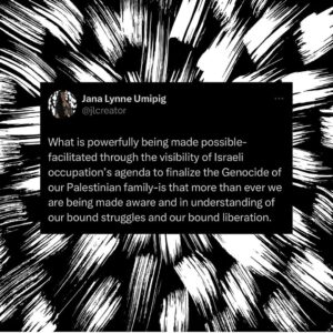 Hāwane Rios Instagram - Every page posting with Palest👁️ne is a historical archive, generating story, education, visuals, expression created and curated by the people, for the people- and yet because it is on the platforms of oppressors it is threatened. Backup EVERYTHING on drives outside of here!

And other thoughts on International Solidarity on social media gathered in the past months, connected to truths from this lifetime and those before us that have fought for liberation.