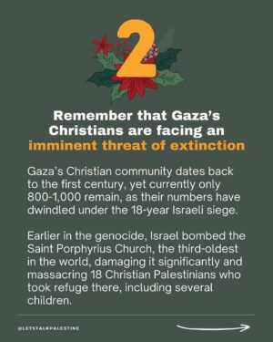 Hāwane Rios Instagram - amplifying from @letstalkpalestine 

“This is not a normal Christmas, and yet many Christians in the West continue to support Israel. Here are six things to remember as a genocide unfolds in the land where Christianity and Jesus were born, as the earliest Christian community in the world faces extermination.”

#palestine #freepalestine #israel #telaviv #bethlehem #jerusalem #nazareth #jesus #christian #bible #christianity #christmas #merrychristmas #arab #santa #islam #muslim #gaza #savegaza #gaza_under_attack #news #media #history #politics #activism #hannukah