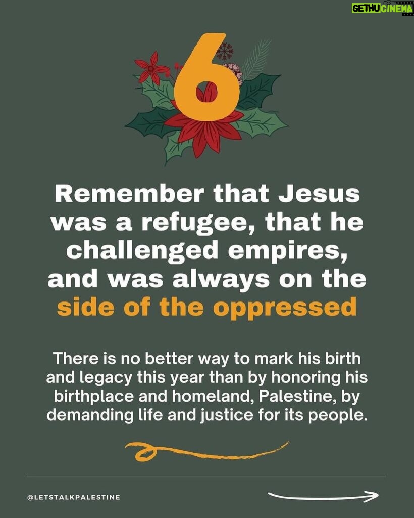 Hāwane Rios Instagram - amplifying from @letstalkpalestine “This is not a normal Christmas, and yet many Christians in the West continue to support Israel. Here are six things to remember as a genocide unfolds in the land where Christianity and Jesus were born, as the earliest Christian community in the world faces extermination.” #palestine #freepalestine #israel #telaviv #bethlehem #jerusalem #nazareth #jesus #christian #bible #christianity #christmas #merrychristmas #arab #santa #islam #muslim #gaza #savegaza #gaza_under_attack #news #media #history #politics #activism #hannukah