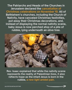 Hāwane Rios Instagram - amplifying from @letstalkpalestine 

“This is not a normal Christmas, and yet many Christians in the West continue to support Israel. Here are six things to remember as a genocide unfolds in the land where Christianity and Jesus were born, as the earliest Christian community in the world faces extermination.”

#palestine #freepalestine #israel #telaviv #bethlehem #jerusalem #nazareth #jesus #christian #bible #christianity #christmas #merrychristmas #arab #santa #islam #muslim #gaza #savegaza #gaza_under_attack #news #media #history #politics #activism #hannukah