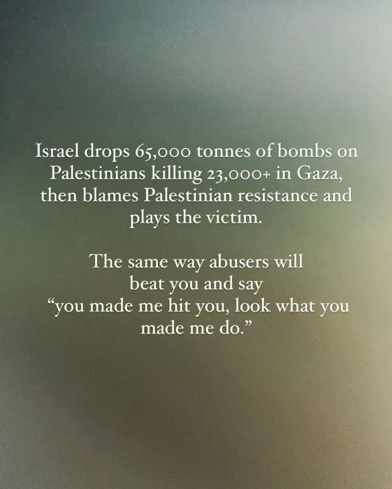 Hāwane Rios Instagram - amplifying from my sister @sofiasamarah ‘The second I saw this statement by israel, I heard the words of every narcissistic, manipulative, abusive person I’ve ever had to deal with. We’ve heard this before, we’ve seen this before. We are not dumb. We know who the abuser is. Incase you forgot, 1 ton is equivalent to 2,204.5 pounds. Israel has dropped 143.3 million pounds worth of bombs on Gaza in 3 months. But sure, they’re the victims. Palestinian made them do it I’m sure.’ i’m still shadow banned but i’m going to still post. if you see this please share it. please amplify pages that posting about palestine. #freepalestine