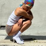 Haley Tju Instagram - Mohair coochie crocheted by me and shoes by @maileworld 🤍🐚