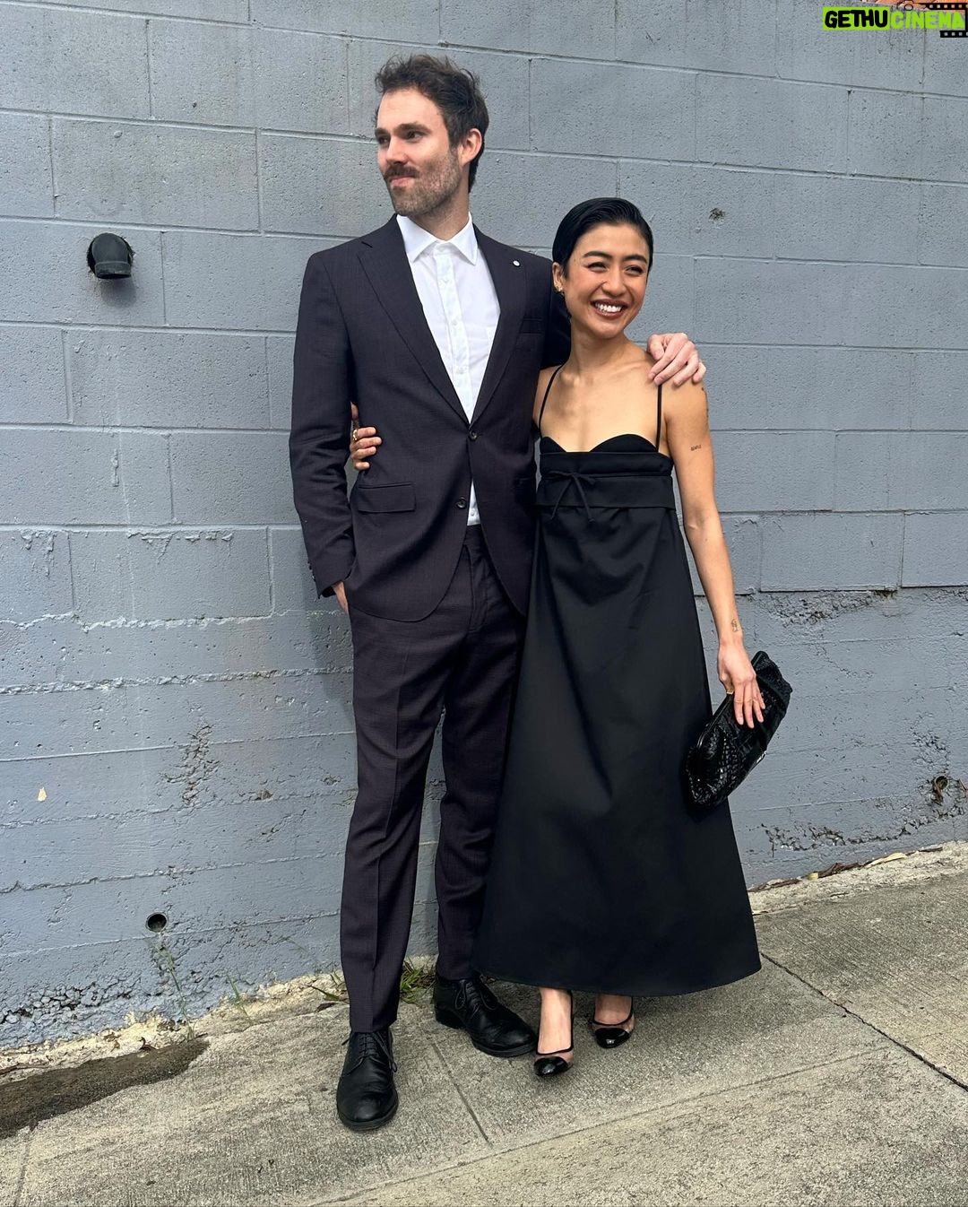 Haley Tju Instagram - Award for hottest couple goes to… Rob & Bree styled by me for the Guild Of Music Supervisor Awards 🫶 Brianne’s wearing a @toitvolant dress, @saint_moran earrings, and @alejandradecoss ring. Rob is wearing @jackvictorofficial suit Los Angeles, California