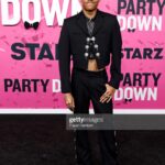 Haley Tju Instagram - Tj’s premiere look for season 3 of “Party Down” 💗🖤 Suit and top by @thepackbycampillo , shoes by @jb_rautureau , rings by @germankabirski and bracelet by @shoparmature Styled by @haleytju Los Angeles, California