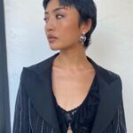 Haley Tju Instagram - Brianne Tju at the launch party for her new @amazonfreevee show “High School”, now streaming its first four episodes!!! She wears a vintage @dolcegabbana two piece set - reworked, @nodress_online top, @agentprovocateur bra, vtg @chanelofficial shoes, @margesherwood_official bag and @muddpearl earrings ✨ Styled by me 🖤 Los Angeles, California