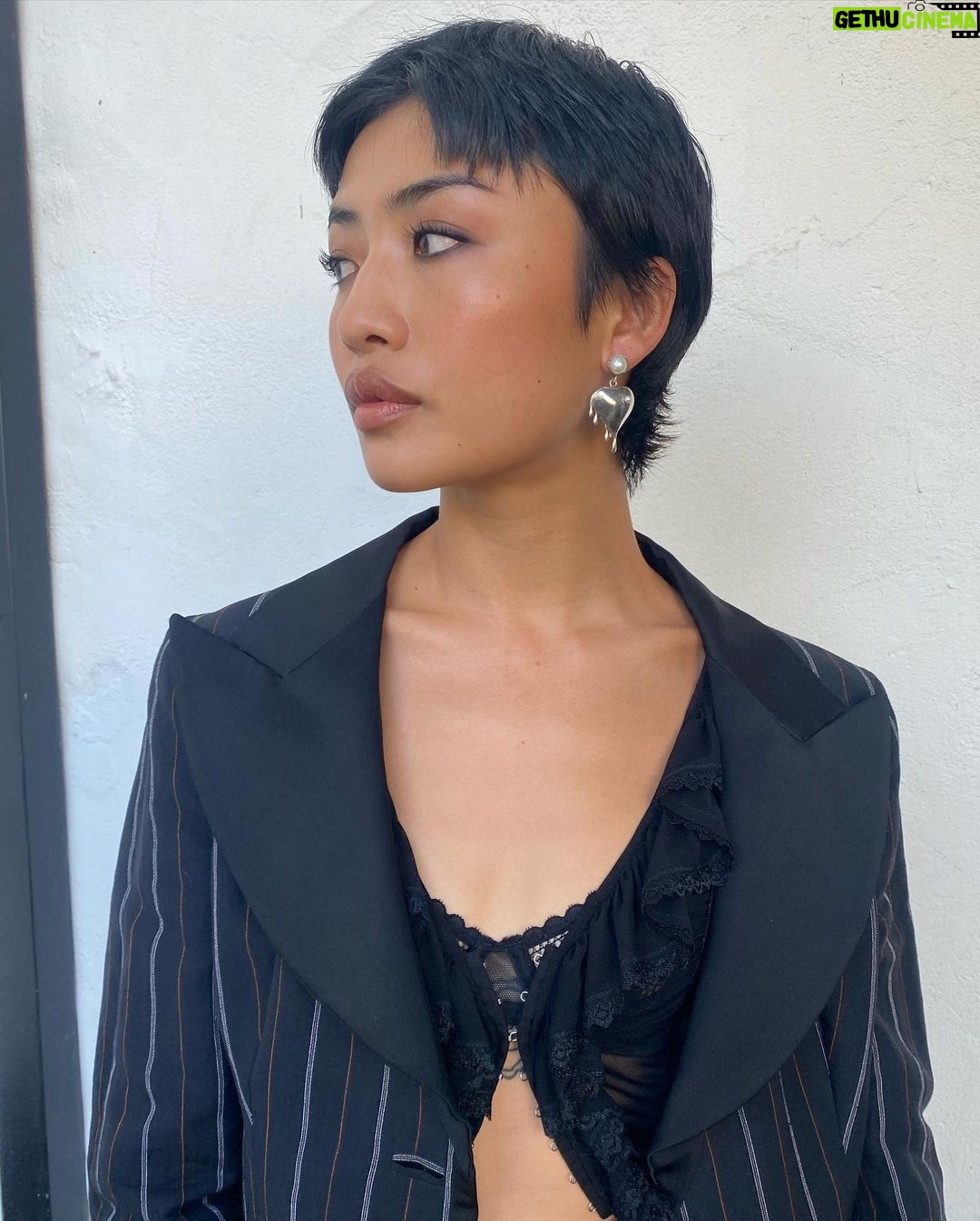 Haley Tju Instagram - Brianne Tju at the launch party for her new @amazonfreevee show “High School”, now streaming its first four episodes!!! She wears a vintage @dolcegabbana two piece set - reworked, @nodress_online top, @agentprovocateur bra, vtg @chanelofficial shoes, @margesherwood_official bag and @muddpearl earrings ✨ Styled by me 🖤 Los Angeles, California