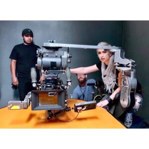 Halyna Hutchins Instagram - Lining up a shot with my amazing Key Grip Daniel Shaffer and Rodolfo Martinez on set of Blindfire.  #blindfirefilm #kandoofilms #feature #filming #bts #cinematography #cinematographer #keygrip #dollygrip #chapmanleonard #arri #arrialexamini #onset #indiefilm
