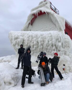 Halyna Hutchins Instagram - Light house at the end of the frozen pier. Our shooting location today. It was a long and very slippery hike with gear. I think it was probably one of the most exciting days for me on this film!................................................................. #michigan #filming #onset #onlocation #ice #frozenpeer #winterwonderland #lighthouse #drama #arrialexamini #kowaanamorphics #offhollywoodfilms #thecameradivision #cinematography #directorofphotography #behindthescenes #womeninfilm #lifeofadventure