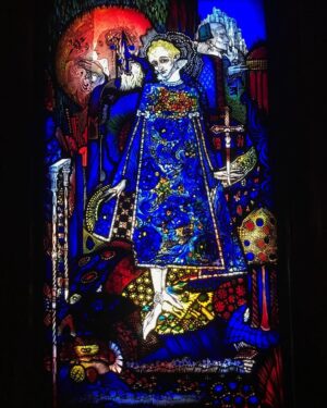 Halyna Hutchins Instagram - Obsessively in love with Harry Clarke’s stained glass work! 
The Song of the Mad Prince, 1917.  Clarke experimented in the production of this work, etching and plating together two double pieces of glass of different colors to achieve a variety of colors and tones.  #dublin #ireland #art #nationalgalleryofireland #harryclarke #stainedglass