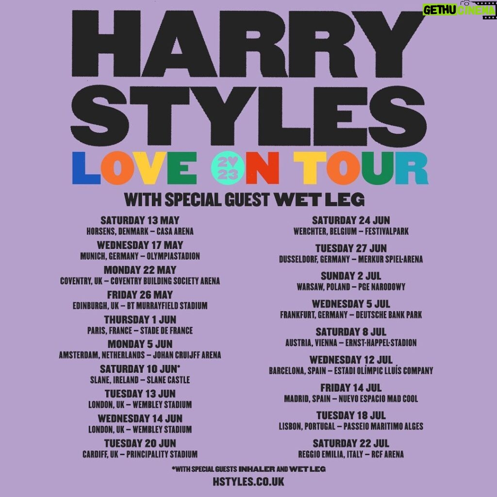 Harry Styles Instagram - Love On Tour. UK & Europe. New dates added. Additional dates added in Chicago, Austin and Brazil. Lima show now to be performed at Estadio Nacional. Asia dates to be announced soon.