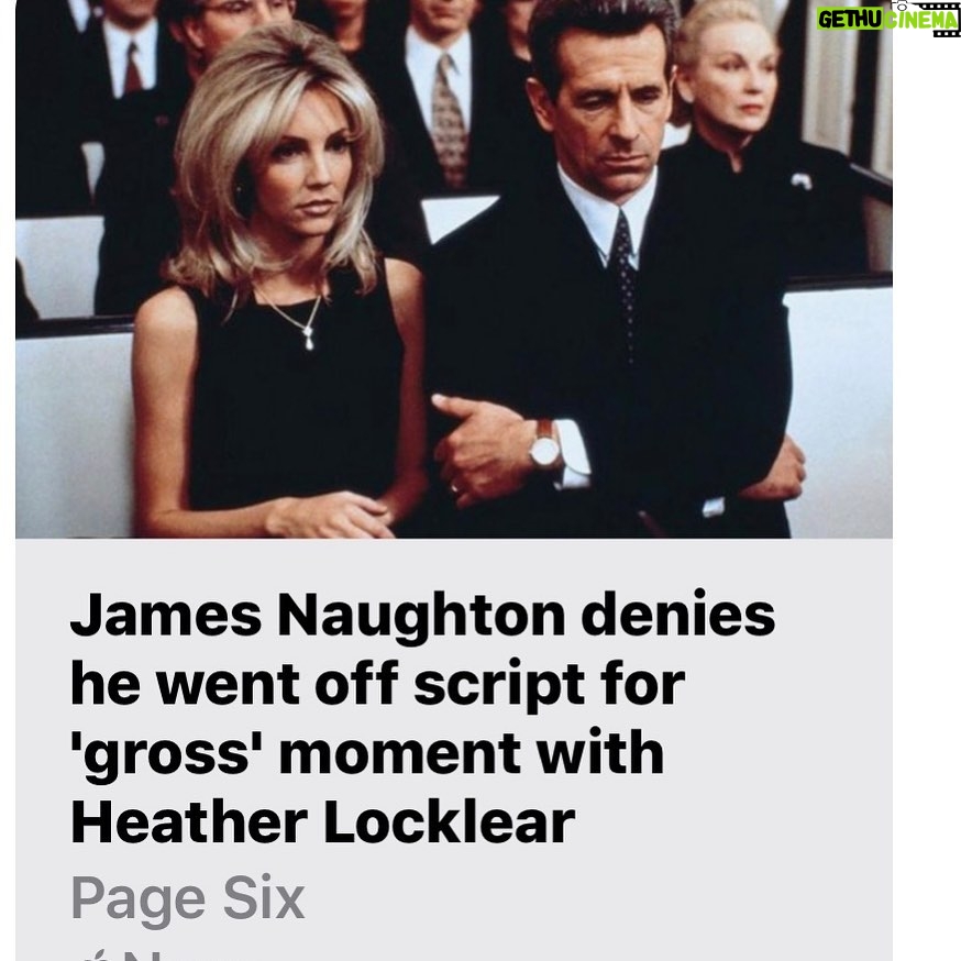 Heather Locklear Instagram - Oh no, I didn’t mean James Naughton did anything wrong. The script called for him to touch my breast. I was surprised that he circled my areola. We had not discussed the scene prior to filming. To be clear, I was never upset with James, just surprised. Love you James #pagesix