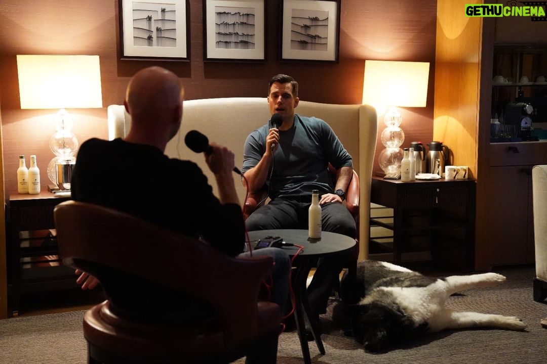 Henry Cavill Instagram - First day of The Witcher press tour for season 2! And as a precaution, I've trained Kal (he's the one in the black and white fur coat) to pretend to be a taxidermied dog, so that he can burst into life in the event of a tricky question. #Witcher2