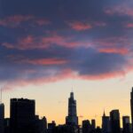 Hugh Jackman Instagram - Red sky at dawn over NYC. Shepherd’s warning. (Also, amazing!)