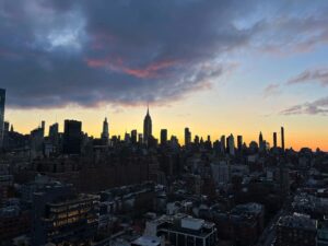 Hugh Jackman Instagram - Red sky at dawn over NYC. Shepherd’s warning. (Also, amazing!)