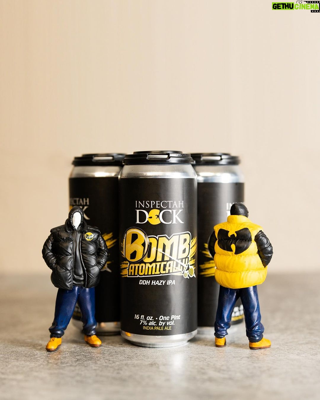 Inspectah Deck Instagram - “Bomb Atomically” DDH IPA is a collaboration effort between @ins_tagrams and Infamous @beer.tape , brewed and packaged by @killsboro #Brewing Company. Gushing with Nectarine, Pineapple, Passionfruit, and Peach, this #beer was double dry hopped with Nectaron, Strata and Motueka. Big mouth feel exploding with citrus and tropical fruit flavor. This limited release is available at our launch event today at the 60 Van Duzer tap room! Tickets available now. Big shout out to @fatohh and @shawnwigs on the art toys #craftbeer #wutang #wutangclan Kills Boro Brewing Company