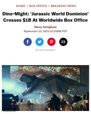 Isabella Sermon Instagram - Jurassic World Dominion has crossed 
$1 Billion in the global box office!!! Thank you so much to everyone who made this possible 😁