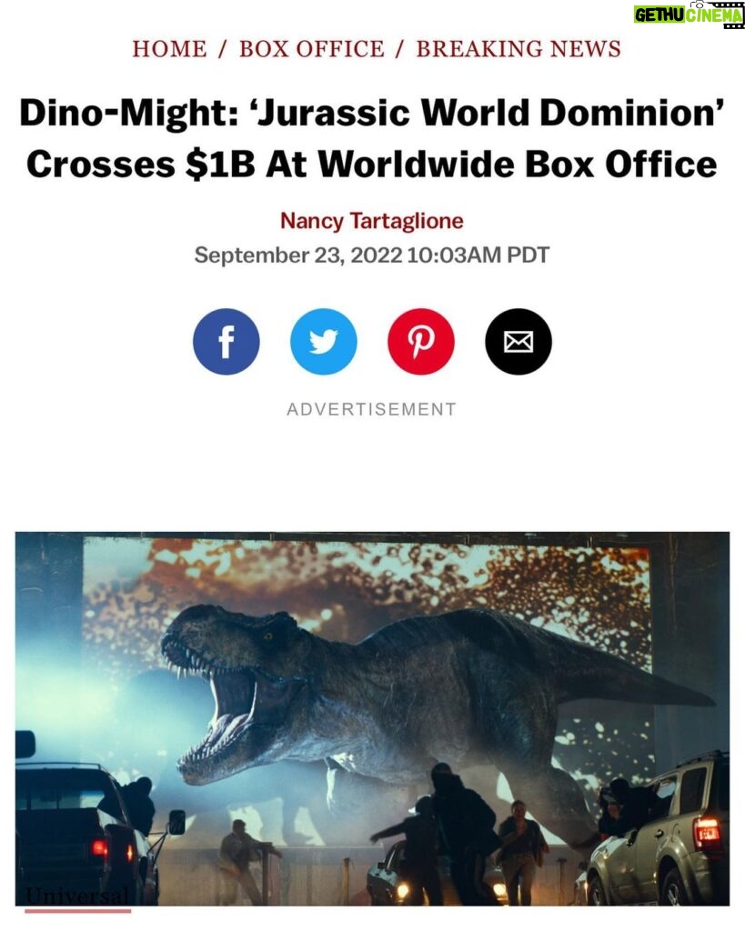 Isabella Sermon Instagram - Jurassic World Dominion has crossed $1 Billion in the global box office!!! Thank you so much to everyone who made this possible 😁
