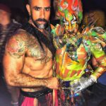 Israel Zamora Instagram - Finall #queenkong @glenalen and I at the anniversary and closing party #fashion #art #queerart #queerartist #beautifulpeople #legendary #losangeles @precinctdtla #beautifulmen #beard #muscle #tattoo #gay #queer #culture crocodile harness and skirt created by the very talented @iamjeshebeab
