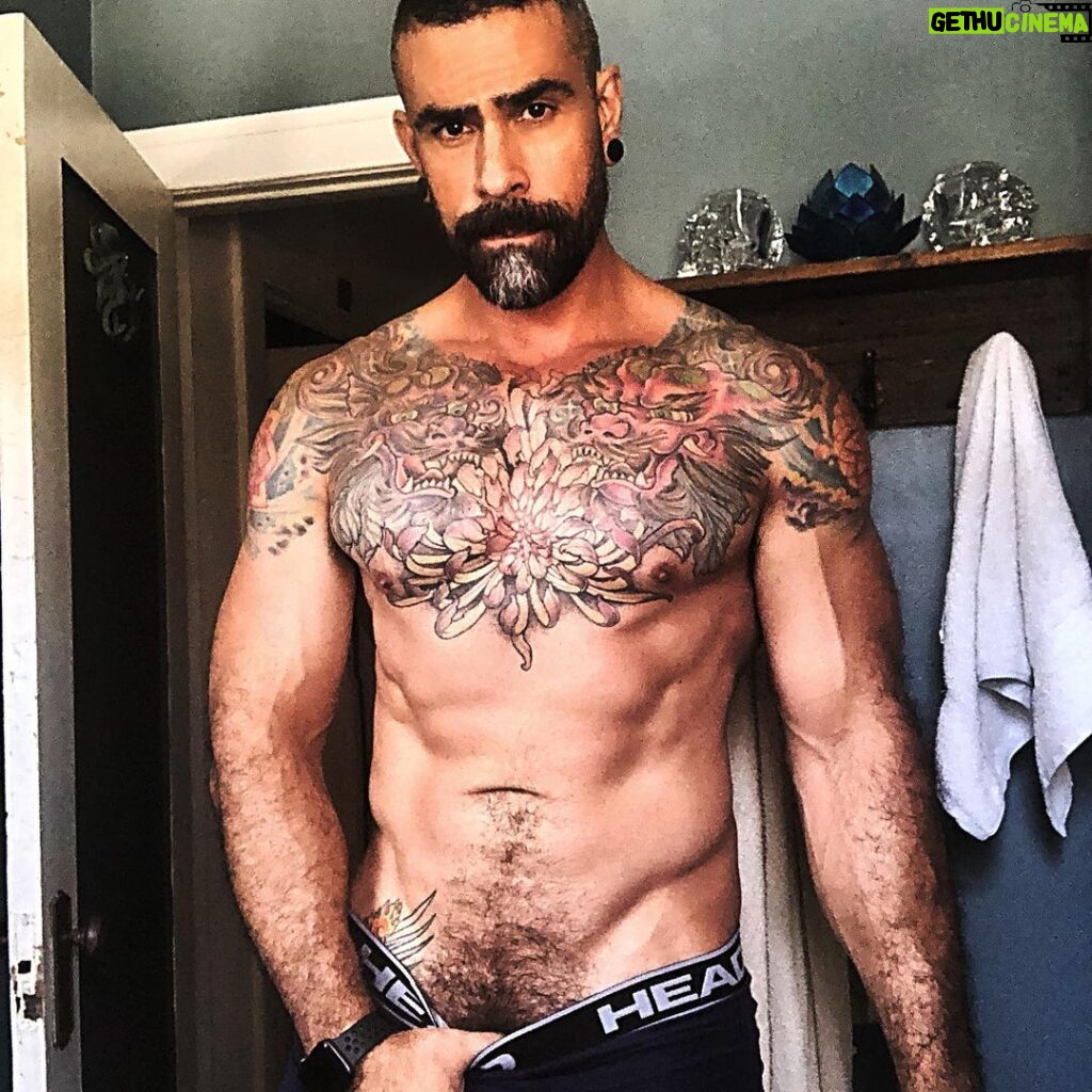 Israel Zamora Instagram - Feeling a little rough today. #gymtime #instagay #muscle #tattoo #beard #daddy #summerday