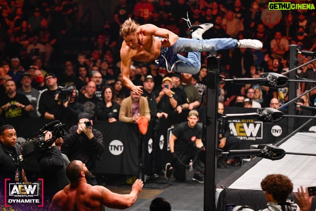 James Cipperly Instagram - Laces out. . . . #baybee #monday #wrestling #aew #Jump #laces #football #danmarino #ace #prowrestling #dive #lookbeforeyouleap #table #aewdynamite💥 #tntknowsjumping
