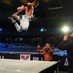 James Cipperly Instagram - Up there. . . . #Monday #AEW #Allout #eagle #legaleagle #fly #jump #lookatchrissface #face #scared #mimosa #seats