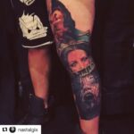 Jane Levy Instagram – 👏🏼the commitment! My face on calf #evildead #necronomicon #666 #art #shred #gnar #fear
