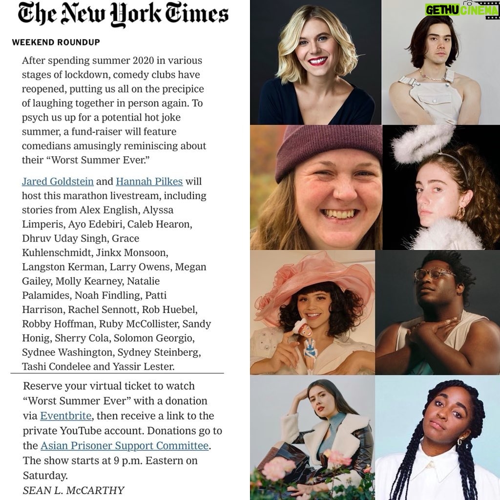 Jared Goldstein Instagram - we’re in the @nytimes and our show is tomorrow! i challenge you to look at this beautiful lineup and NOT purchase tickets in the link in my bio! proceeds going to @asianprisonersc