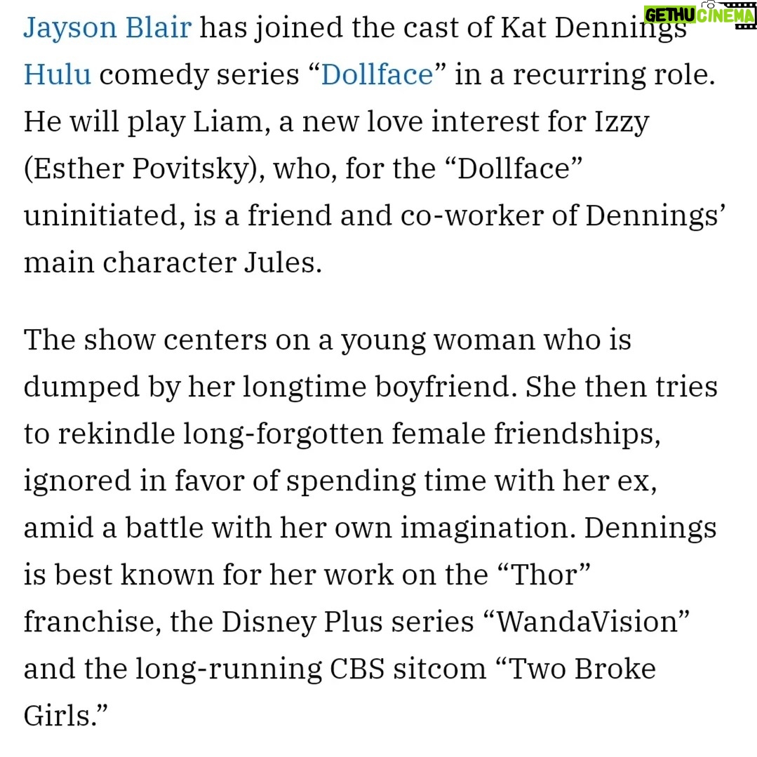 Jayson Blair - 3.9K Likes - I am so excited to join this talented cast and crew of incredible women that make @dollfaceonhulu on @hulu the special show it is. I was a fan, and not I get to be a part of telling this incredible story🙌🏼