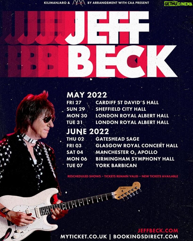 Jeff Beck Instagram - Rescheduled Shows – Tickets Remain Valid – New Tickets Available Visit jeffbeck.com for more information