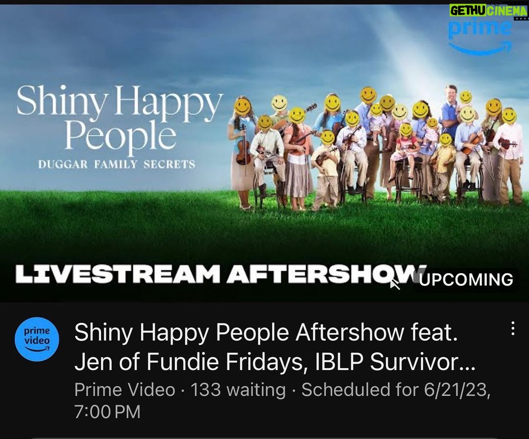 Jen Sutphin Instagram - The SHP aftershow is going live in 15 minutes! Starring @therealrobertablevins and many amazing IBLP survivors from the series! Tune in on the @primevideo YouTube page - See you there π #shinyhappypeopledoc