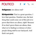 Jeremy Kenyon Lockyer Corbell Instagram - Interesting article by Politico. An interview with the (soon to be former) head of our AARO... a current U.S. acknowledged UFO program. "If we [AARO] don’t prove there are aliens, then what we’re finding is evidence of other people doing stuff in our backyard. And that’s not good." - Dr. Sean Kirkpatrick This quote is revealing because it directly eliminates U.S, assets as being implicated with what is witnessed and documented of the advanced technology demonstrated by UFOs/UAP. It's a good time to start paying attention. Easy way or hard way, this shit is going to get out. READ FULL : https://www.politico.com/news/magazine/2023/11/12/sean-kirkpatrick-ufos-pentagon-00126214